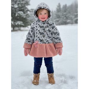 Mack & Co. Plush Fleece Gray & Pink Hooded Toddler Jacket - Size 2T